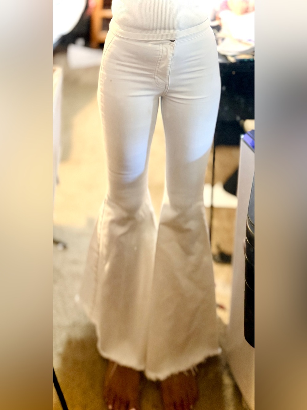 Free People White High-Rise Flare Jeans